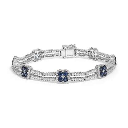 18k white gold 2 3/4 cttw diamond and 3x3mm sapphire double row link bracelet (g h color vs1 vs2 clarity) 7’’ inches