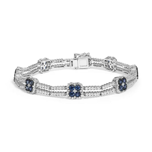 18k white gold 2 3/4 cttw diamond and 3x3mm sapphire double row link bracelet (g h color vs1 vs2 clarity) 7’’ inches