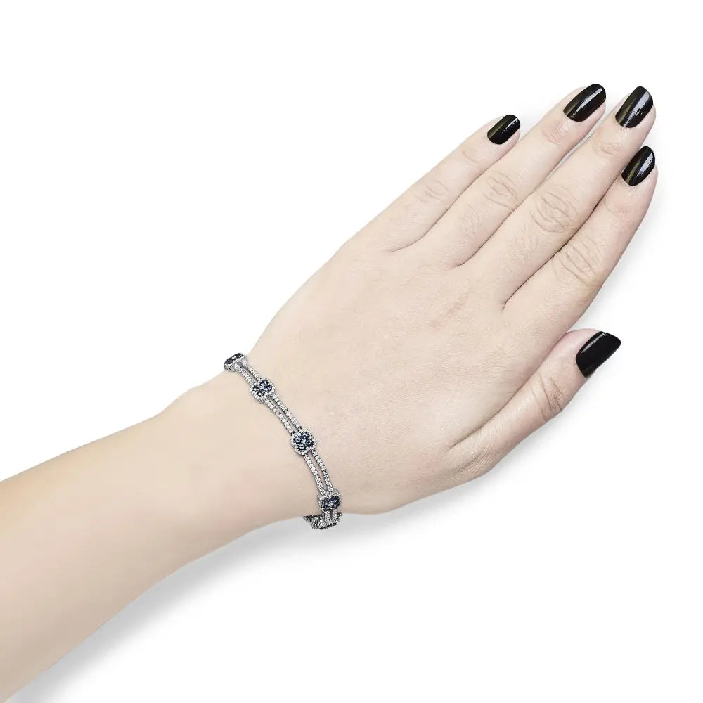 18k white gold 2 3/4 cttw diamond and 3x3mm sapphire double row link bracelet (g h color vs1 vs2 clarity) 7’’ inches