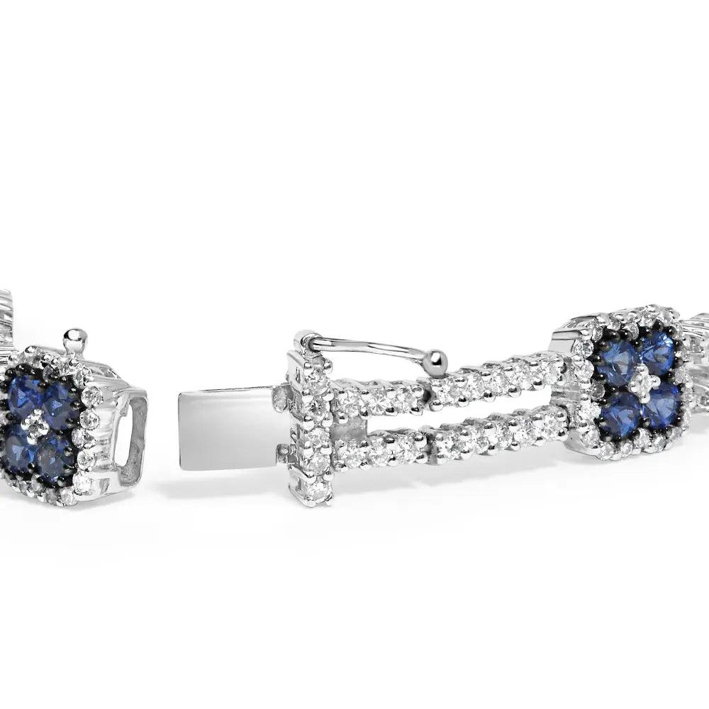 18k white gold 2 3/4 cttw diamond and 3x3mm sapphire double row link bracelet (g h color vs1 vs2 clarity) 7’’ inches