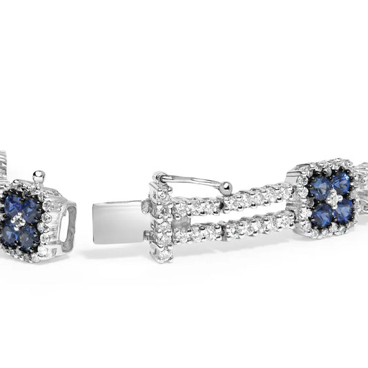18k white gold 2 3/4 cttw diamond and 3x3mm sapphire double row link bracelet (g h color vs1 vs2 clarity) 7’’ inches