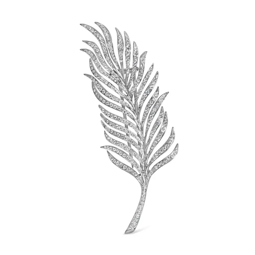 18K White Gold 2 7/8 Cttw Diamond Feather Brooch Pin (G-H Color, VS1-VS2 Clarity) - Bijoux-NYC Direct