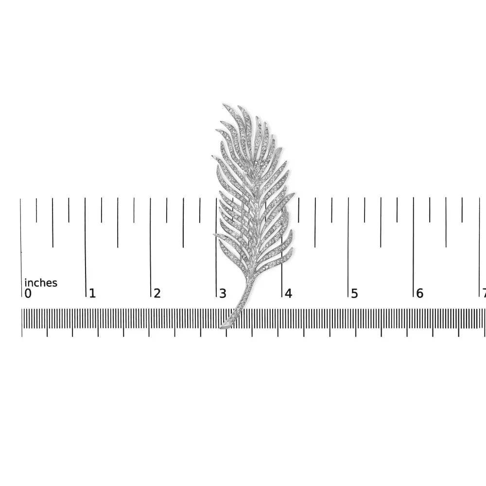 18k white gold 2 7/8 cttw diamond feather brooch pin 3 1/3 inch bijoux-nyc direct