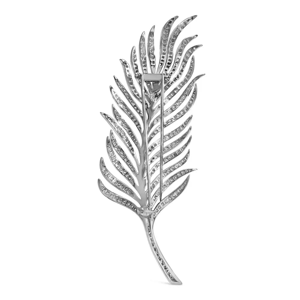18k white gold 2 7/8 cttw diamond feather brooch pin 3 1/3 inch bijoux-nyc direct
