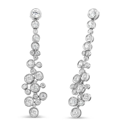 18K White Gold 3.15 Cttw Round Diamond Waterfall Drop Dangle Stud Earrings (H-I Color, VS1-VS2 Clarity) - Bijoux-NYC Direct