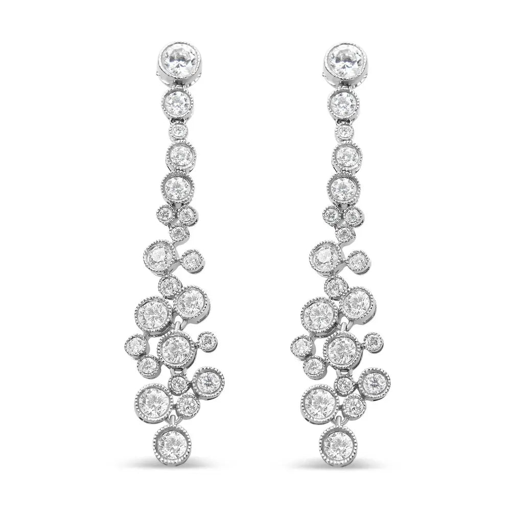 18K White Gold 3.15 Cttw Round Diamond Waterfall Drop Dangle Stud Earrings (H-I Color, VS1-VS2 Clarity) - Bijoux-NYC Direct