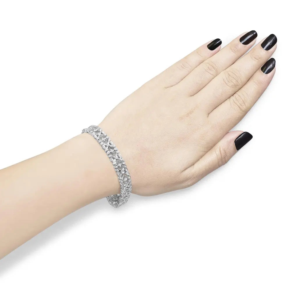 18k white gold 3 3/4 cttw baguette and round diamond art deco vintage inspired link bracelet (g h color vs1 vs2 clarity) 7’’