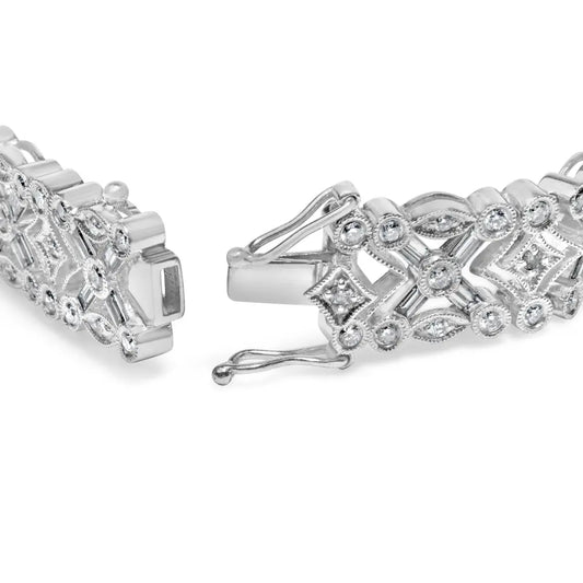 18k white gold 3 3/4 cttw baguette and round diamond art deco vintage inspired link bracelet (g h color vs1 vs2 clarity) 7’’