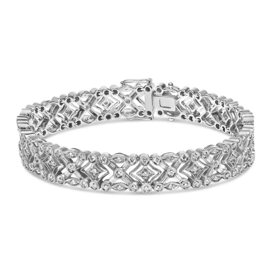 18k white gold 3 3/4 cttw baguette and round diamond art deco vintage inspired link bracelet (g h color vs1 vs2 clarity) 7’’