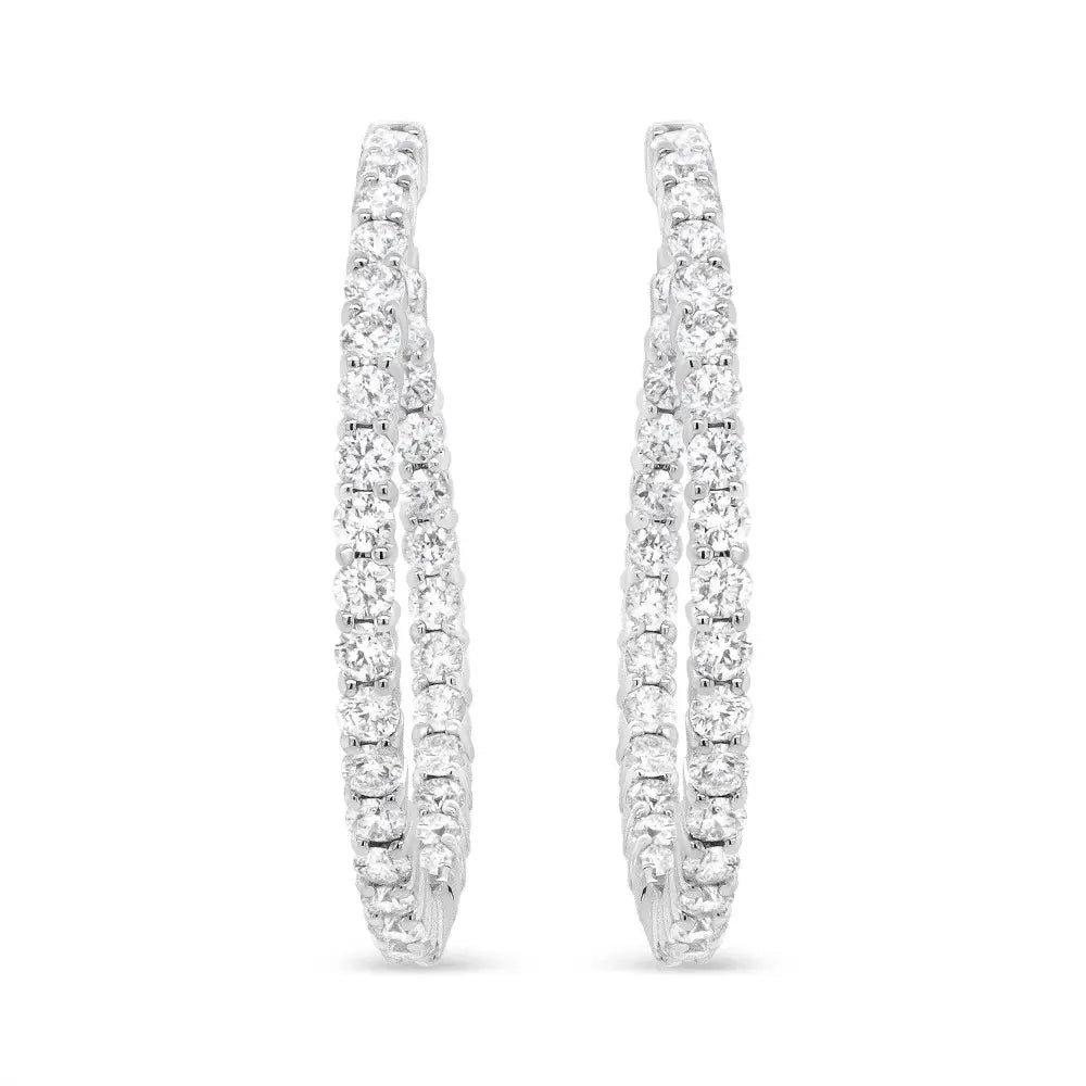 18K White Gold 3 5/8 Cttw Round Diamond Curved Inside-Outside Hoop Earrings (F-G Color, VS1-VS2 Clarity) - Bijoux-NYC Direct