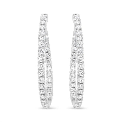 18K White Gold 3 5/8 Cttw Round Diamond Curved Inside-Outside Hoop Earrings (F-G Color, VS1-VS2 Clarity) - Bijoux-NYC Direct