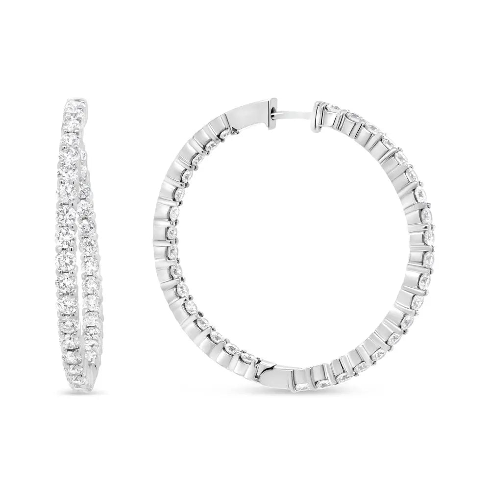 18K White Gold 3 5/8 Cttw Round Diamond Curved Inside-Outside Hoop Earrings (F-G Color, VS1-VS2 Clarity) - Bijoux-NYC Direct