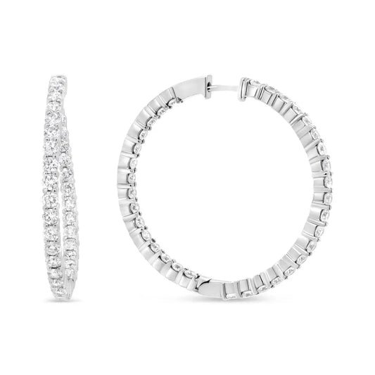 18K White Gold 3 5/8 Cttw Round Diamond Curved Inside-Outside Hoop Earrings (F-G Color, VS1-VS2 Clarity) - Bijoux-NYC Direct