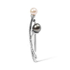 18K White Gold 3/5 Cttw Diamond and Cultured South Sea Black and White Pearl Brooch Pin (H-I Color, VS1-VS2 Clarity) - Bijoux-NYC Direct
