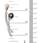 18K White Gold 3/5 Cttw Diamond and Cultured South Sea Black and White Pearl Brooch Pin (H-I Color, VS1-VS2 Clarity) - Bijoux-NYC Direct