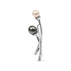 18K White Gold 3/5 Cttw Diamond and Cultured South Sea Black and White Pearl Brooch Pin (H-I Color, VS1-VS2 Clarity) - Bijoux-NYC Direct