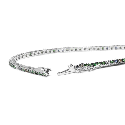 18K White Gold 3/8 Cttw Diamond with Blue Sapphire and Green Tsavorite Gemstone Multi-Colored Tennis Bracelet (Brown and G-H Color, SI1-SI2 Clarity) - Size 7" - Bijoux-NYC Direct