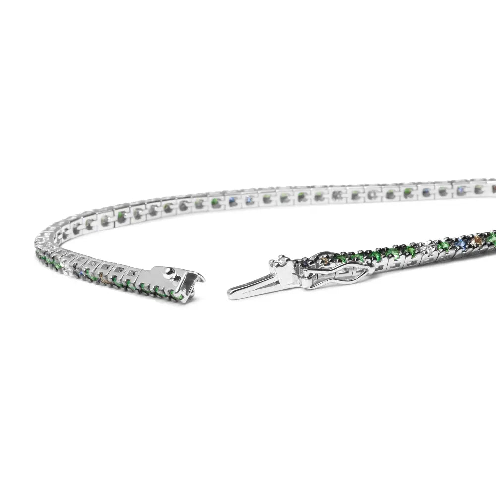 18k white gold 3/8 cttw diamond sapphire and tsavorite tennis bracelet bijoux-nyc direct