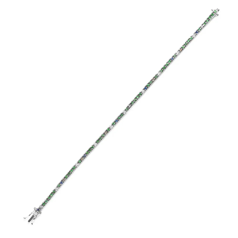 18k white gold 3/8 cttw diamond sapphire and tsavorite tennis bracelet bijoux-nyc direct