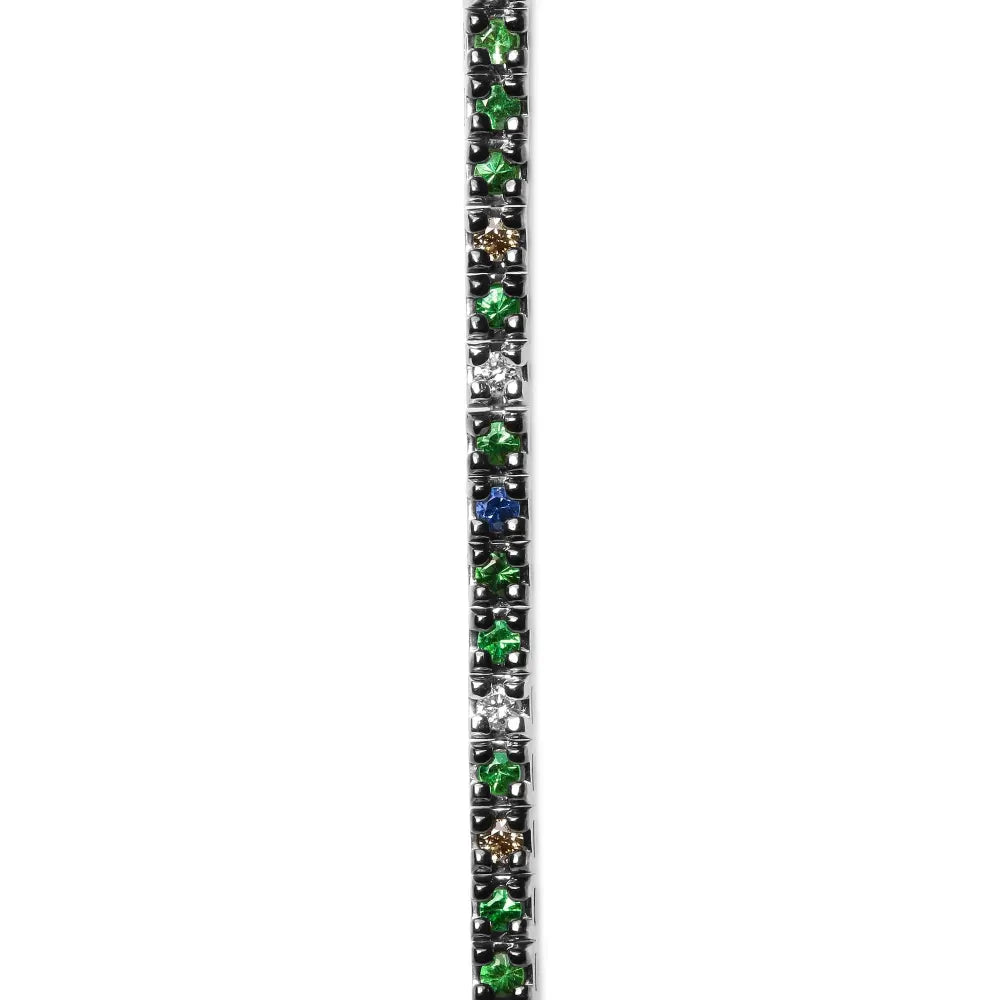 18K White Gold 3/8 Cttw Diamond with Blue Sapphire and Green Tsavorite Gemstone Multi-Colored Tennis Bracelet (Brown and G-H Color, SI1-SI2 Clarity) - Size 7" - Bijoux-NYC Direct