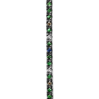 18K White Gold 3/8 Cttw Diamond with Blue Sapphire and Green Tsavorite Gemstone Multi-Colored Tennis Bracelet (Brown and G-H Color, SI1-SI2 Clarity) - Size 7" - Bijoux-NYC Direct