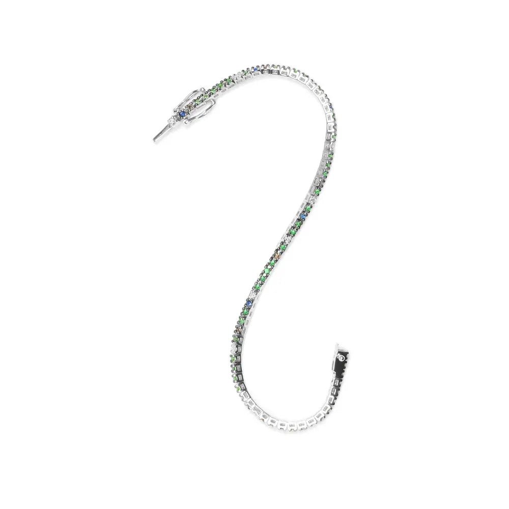 18K White Gold 3/8 Cttw Diamond with Blue Sapphire and Green Tsavorite Gemstone Multi-Colored Tennis Bracelet (Brown and G-H Color, SI1-SI2 Clarity) - Size 7" - Bijoux-NYC Direct
