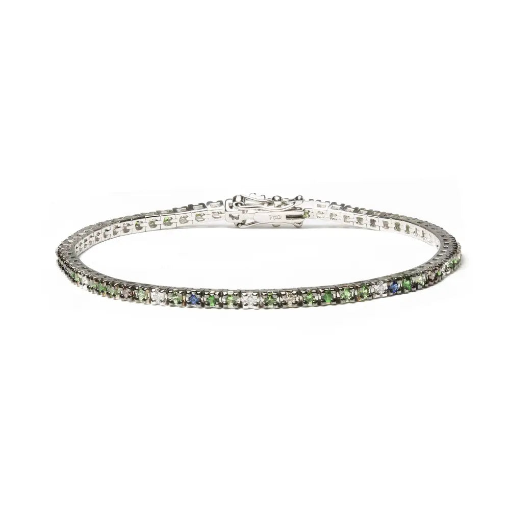 18k white gold 3/8 cttw diamond sapphire and tsavorite tennis bracelet bijoux-nyc direct