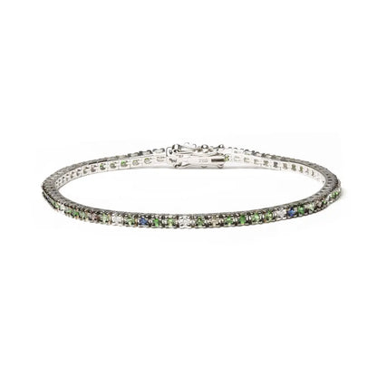 18K White Gold 3/8 Cttw Diamond with Blue Sapphire and Green Tsavorite Gemstone Multi-Colored Tennis Bracelet (Brown and G-H Color, SI1-SI2 Clarity) - Size 7" - Bijoux-NYC Direct