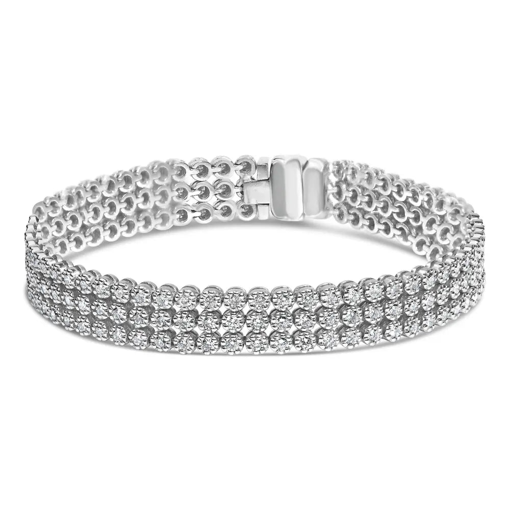 18k white gold 5.00 cttw natural diamond 3 row link tennis bracelet (g h color vs1 vs2 clarity) 7.25’’ inches