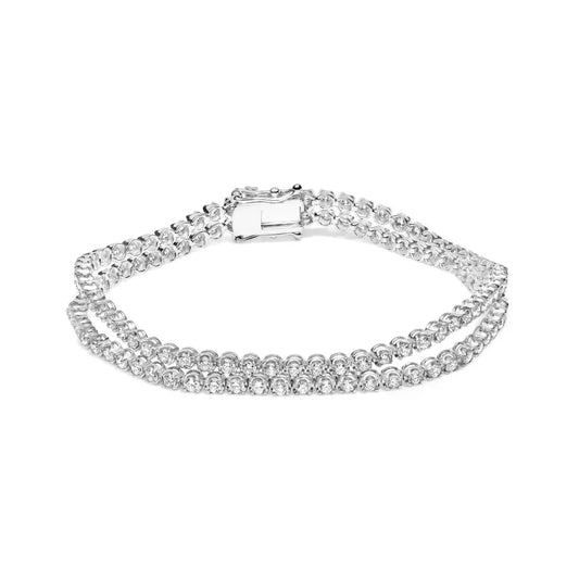 18k white gold 5 3/5 cttw natural diamond double row link tennis bracelet (g h color vs1 vs2 clarity) 7’’ inches