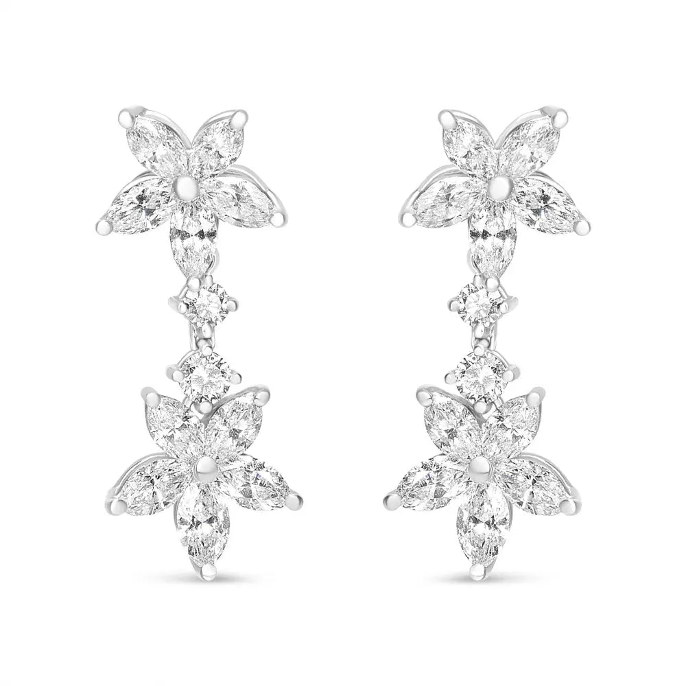 18k White Gold 6.0 Cttw Marquise Diamond Floral Dangle Drop Earrings (E-F Color, VS1-VS2 Clarity) - Bijoux-NYC Direct