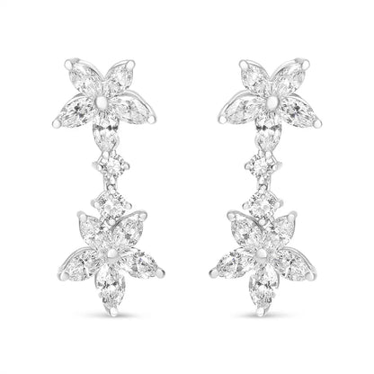 18k White Gold 6.0 Cttw Marquise Diamond Floral Dangle Drop Earrings (E-F Color, VS1-VS2 Clarity) - Bijoux-NYC Direct