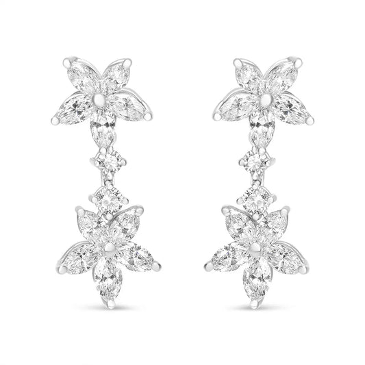 18k White Gold 6.0 Cttw Marquise Diamond Floral Dangle Drop Earrings (E-F Color, VS1-VS2 Clarity) - Bijoux-NYC Direct