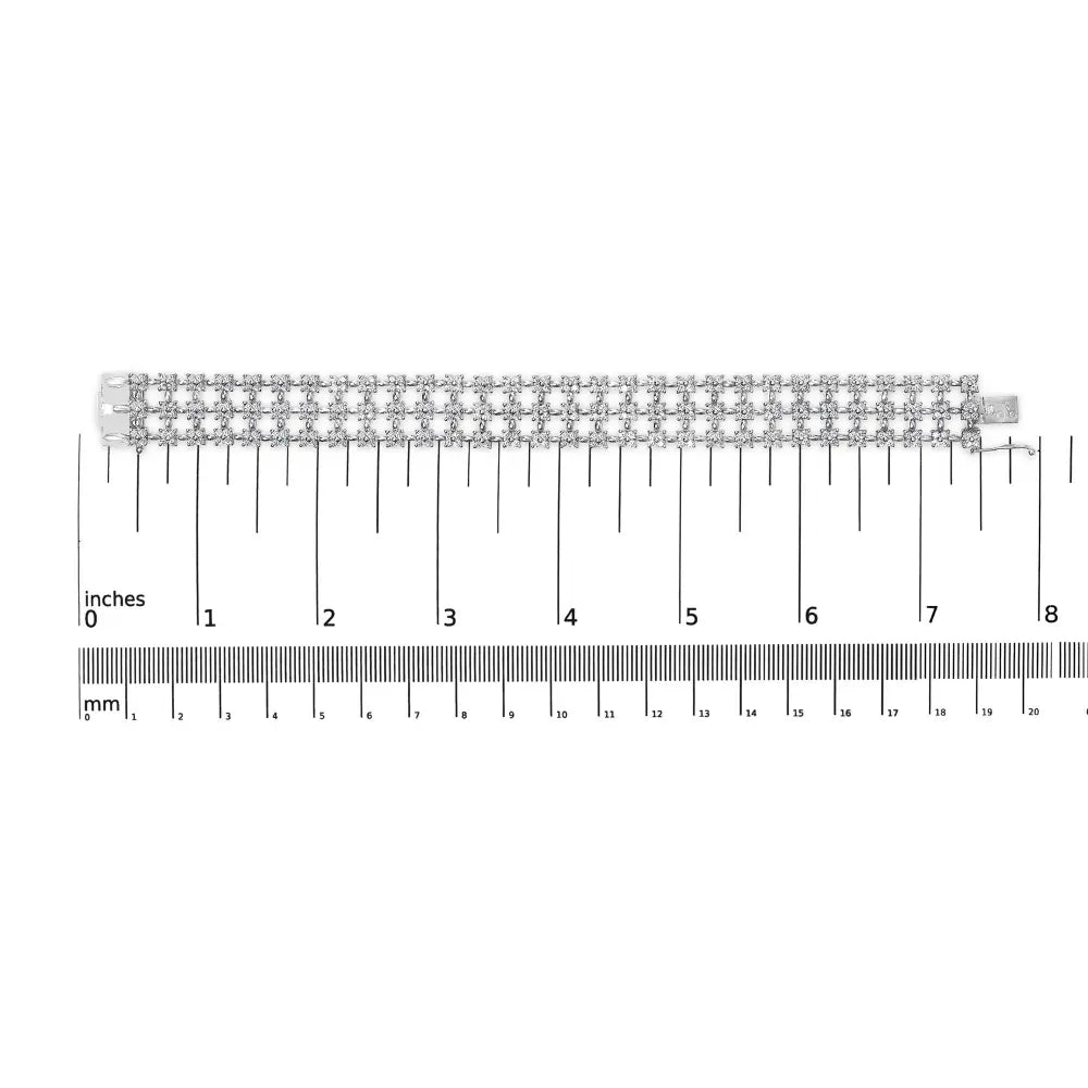 18k white gold 7 1/2 cttw diamond 3 row floral link bracelet (g h color vs1 vs2 clarity) ’ inches bracelets/bracelet/link