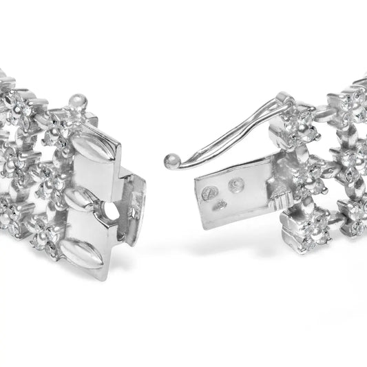 18k white gold 7 1/2 cttw diamond 3 row floral link bracelet (g h color vs1 vs2 clarity) ’ inches bracelets/bracelet/link
