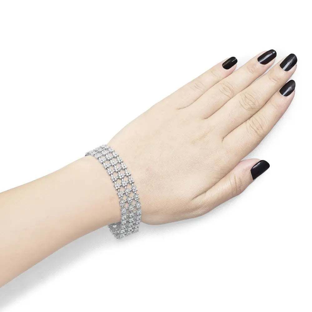 18k white gold 7 1/2 cttw diamond 3 row floral link bracelet (g h color vs1 vs2 clarity) ’ inches bracelets/bracelet/link