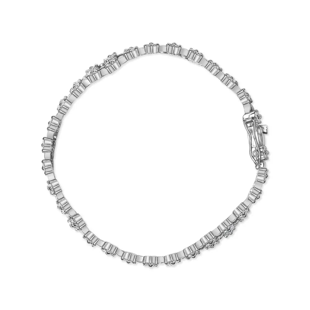 18k white gold 7 1/2 cttw diamond 3 row floral link bracelet (g h color vs1 vs2 clarity) ’ inches bracelets/bracelet/link
