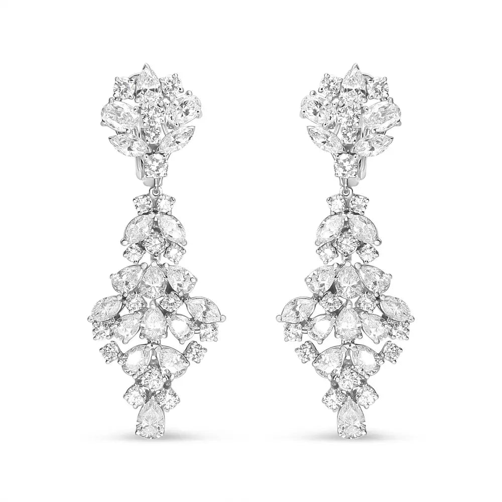 18K White Gold 9 1/2 Cttw Diamond Cluster Drop Dangle Clip-On Earrings (F-G Color, VS1-VS2 Clarity) - Bijoux-NYC Direct