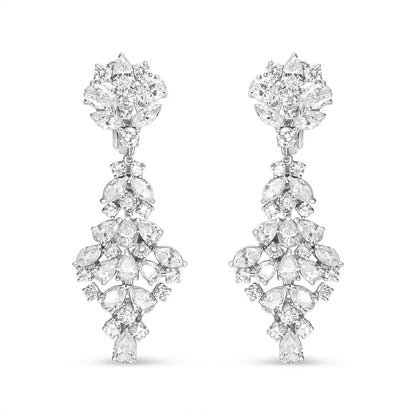 18K White Gold 9 1/2 Cttw Diamond Cluster Drop Dangle Clip-On Earrings (F-G Color, VS1-VS2 Clarity) - Bijoux-NYC Direct