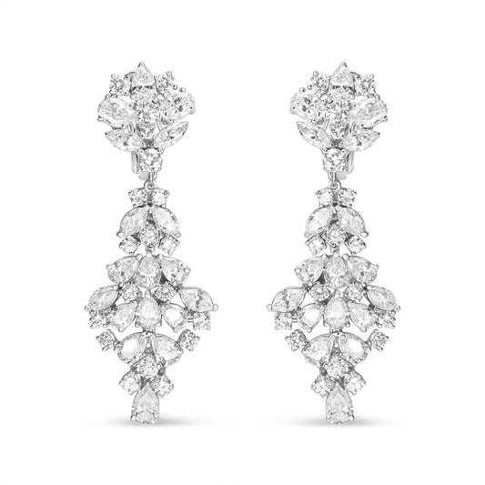 18K White Gold 9 1/2 Cttw Diamond Cluster Drop Dangle Clip-On Earrings (F-G Color, VS1-VS2 Clarity) - Bijoux-NYC Direct