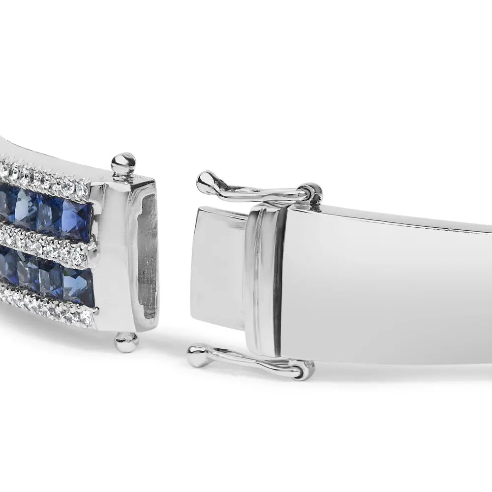 18k white gold alternating diamond and 8.00 cttw princess cut blue sapphire multi row bangle bracelet (g h color vs1 vs2 clarity)