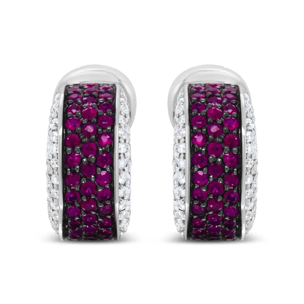 18k white gold diamond and ruby black rhodium huggie hoop earrings bijoux-nyc direct