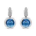 18k white gold 11mm blue topaz and 1/2 cttw diamond dangle earrings bijoux-nyc direct