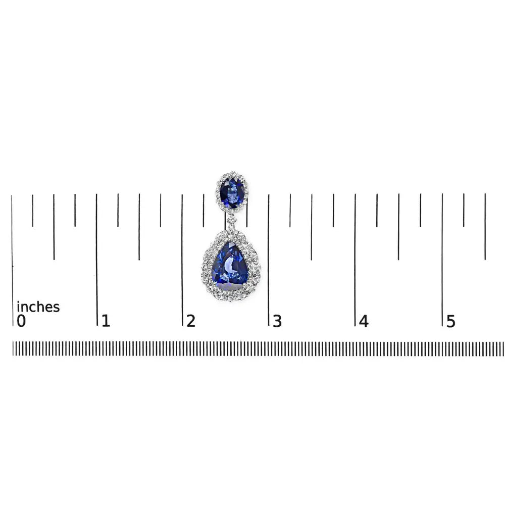 18K White Gold Blue Sapphire 2 3/4 Cttw Diamond Halo Drop Dangle Earring (G-H Color, SI1-SI2 Clarity) - Bijoux-NYC Direct