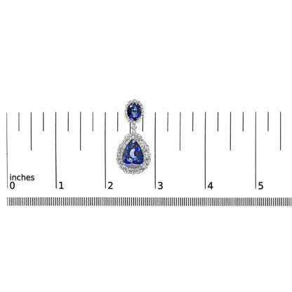 18K White Gold Blue Sapphire 2 3/4 Cttw Diamond Halo Drop Dangle Earring (G-H Color, SI1-SI2 Clarity) - Bijoux-NYC Direct
