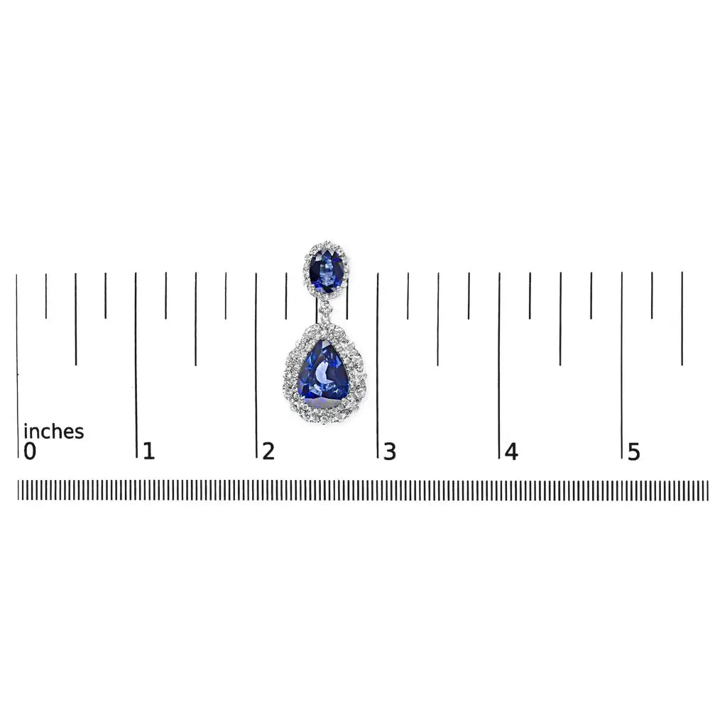 18k white gold blue sapphire and 2.75ctw diamond halo pear drop earrings bijoux-nyc direct