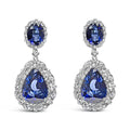 18k white gold blue sapphire and 2.75ctw diamond halo pear drop earrings bijoux-nyc direct