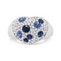 18k white gold blue sapphire and 5/8 cttw diamond heart cluster ring bijoux-nyc direct