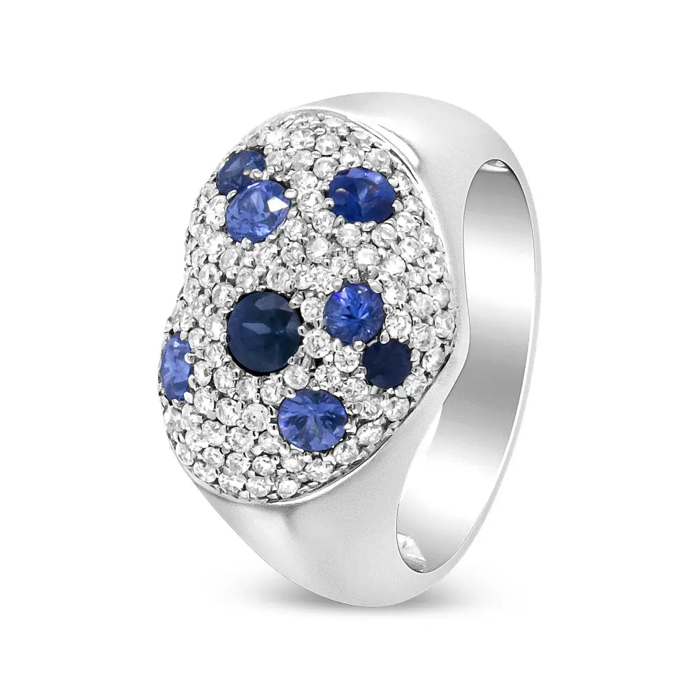 18k white gold blue sapphire and 5/8 cttw diamond heart cluster ring bijoux-nyc direct