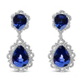 18k white gold pear blue sapphire and 2.00 cttw diamond halo drop earrings bijoux-nyc direct
